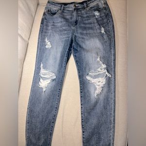 Judy Blue Womens Medium Wash High Rise Distressed Boyfriend Fit Jeans 15/32